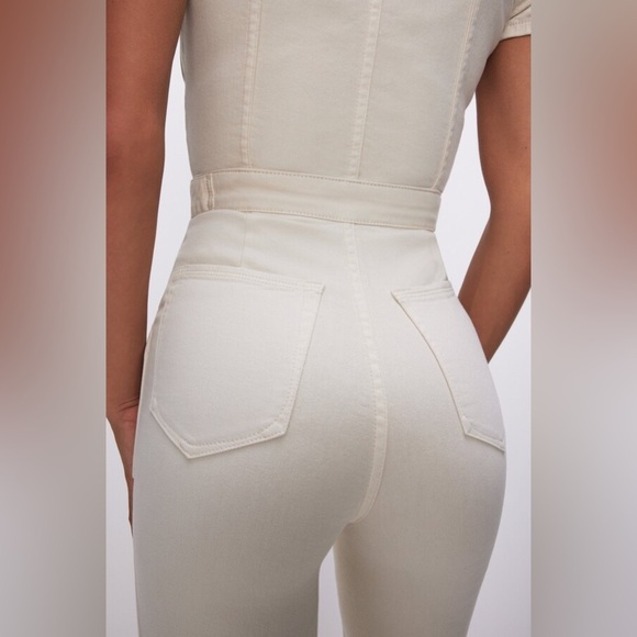 Good American Fit for Success Palazzo Cream Off White Denim Jumpsuit Boiler Suit - Picture 7 of 17